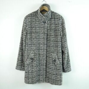Katherine‎ Kelly Wool Alpaca Tweed Coat Grey Black Textured Quiet Luxury 10